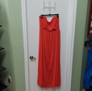 Women's David's Bridal Orange Strapless Chiffon Bridesmaid Formal Prom Dress 18